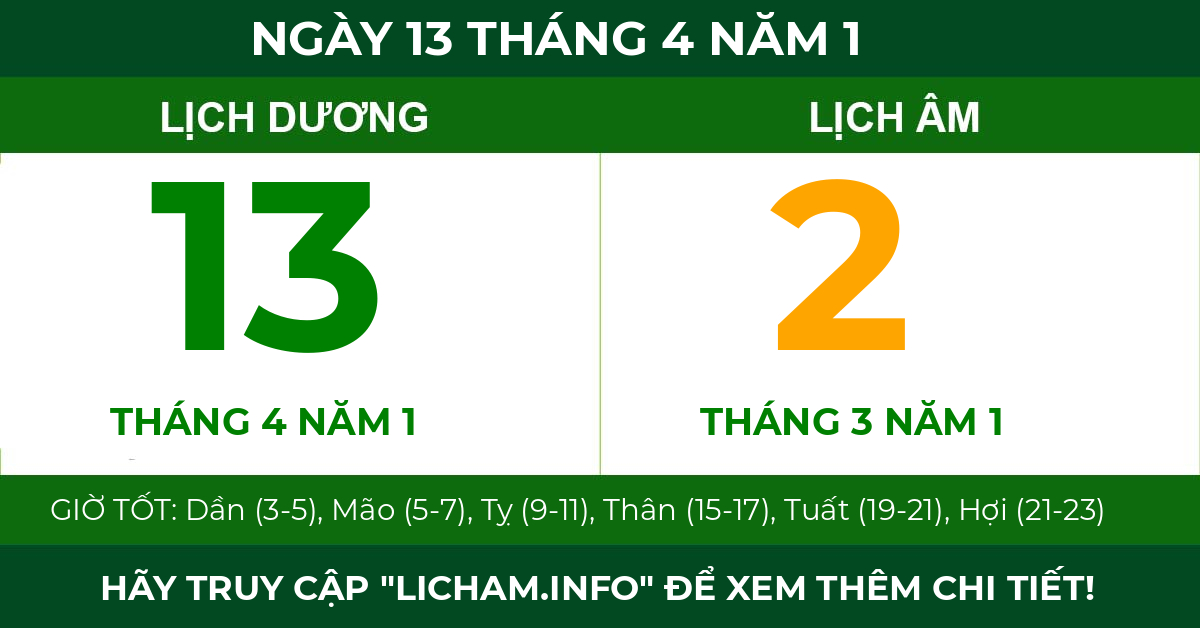 lịch âm ngày 13 tháng 4 năm 1