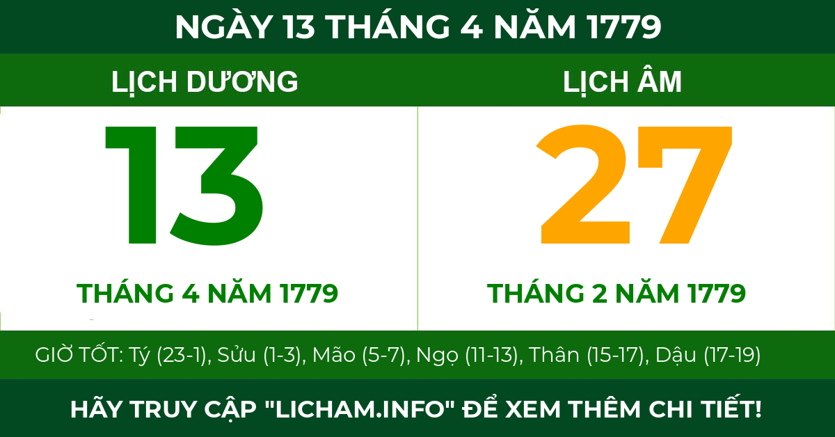 lịch âm ngày 13 tháng 4 năm 1779