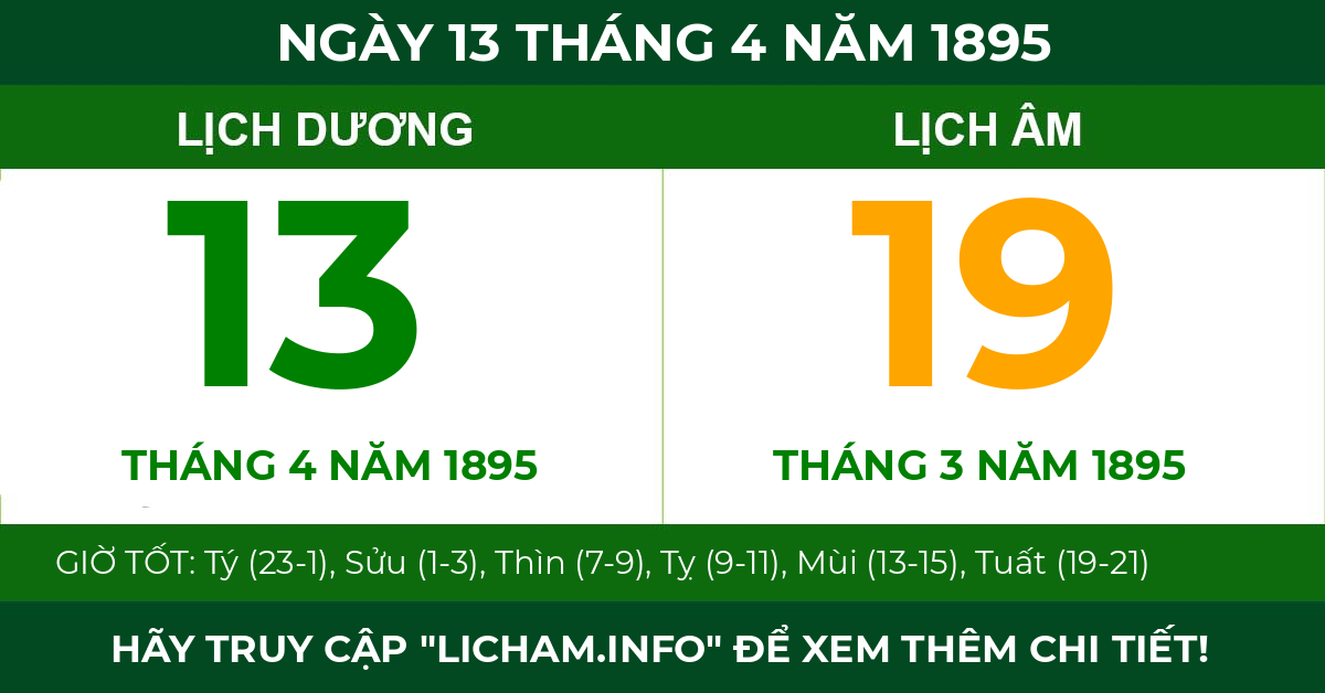 lịch âm ngày 13 tháng 4 năm 1895