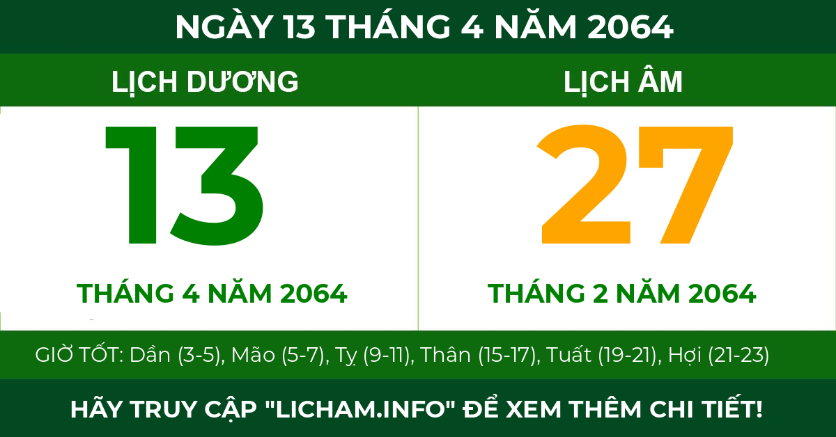 lịch âm ngày 13 tháng 4 năm 2064