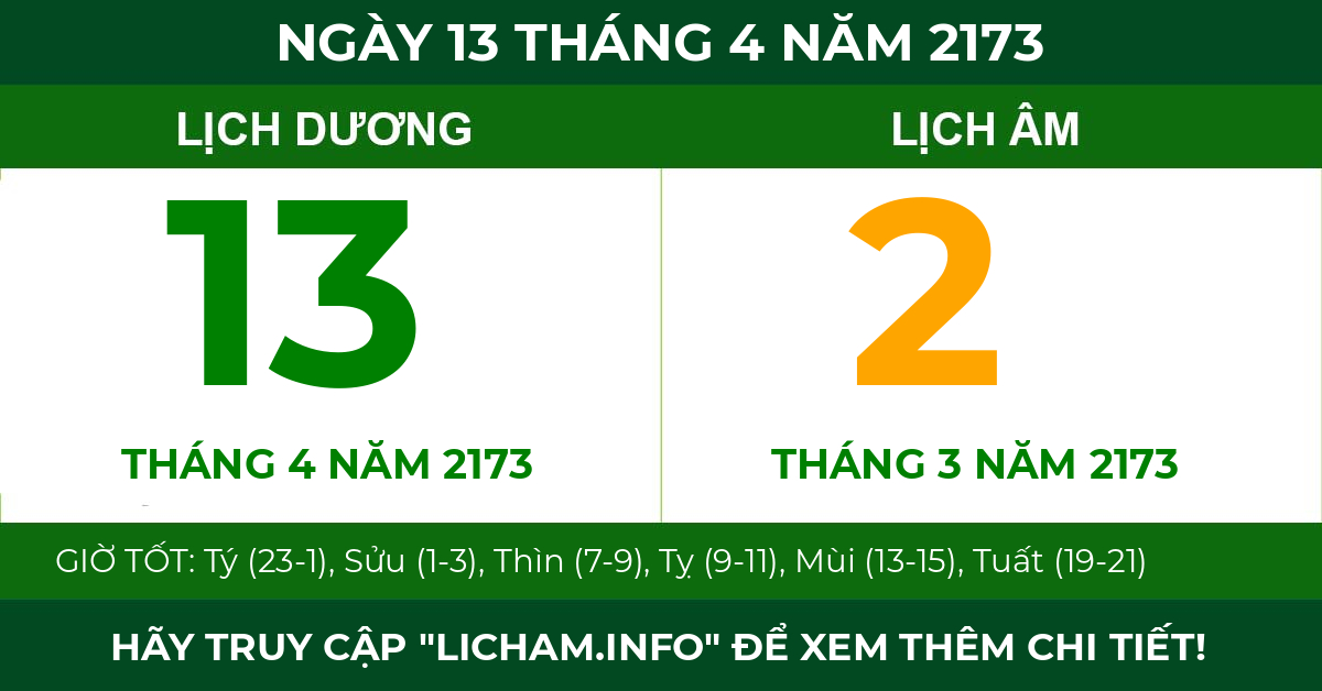 lịch âm ngày 13 tháng 4 năm 2173