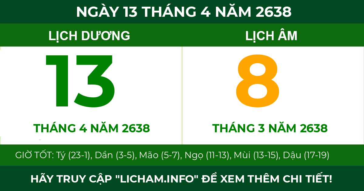 lịch âm ngày 13 tháng 4 năm 2638