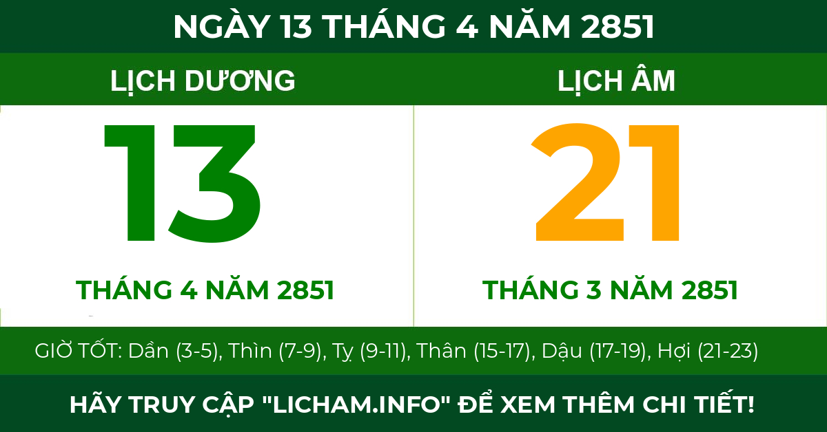 lịch âm ngày 13 tháng 4 năm 2851