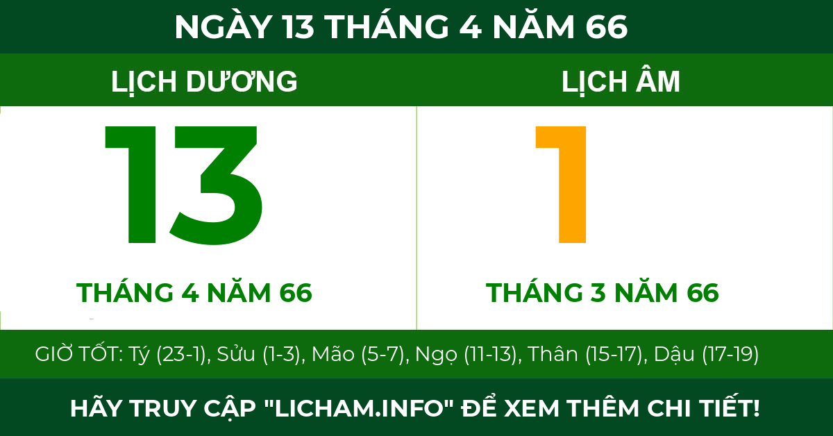 lịch âm ngày 13 tháng 4 năm 66