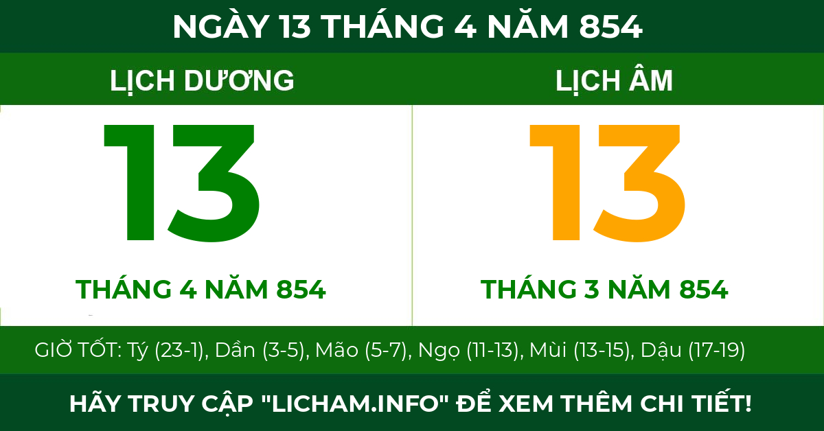 lịch âm ngày 13 tháng 4 năm 854