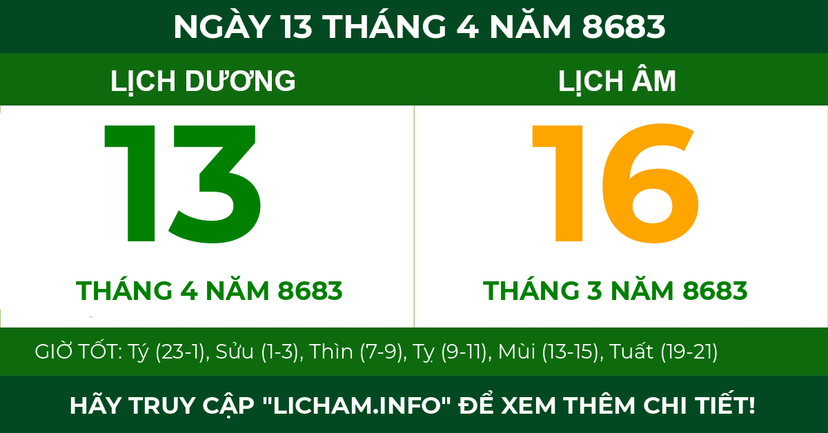 lịch âm ngày 13 tháng 4 năm 8683