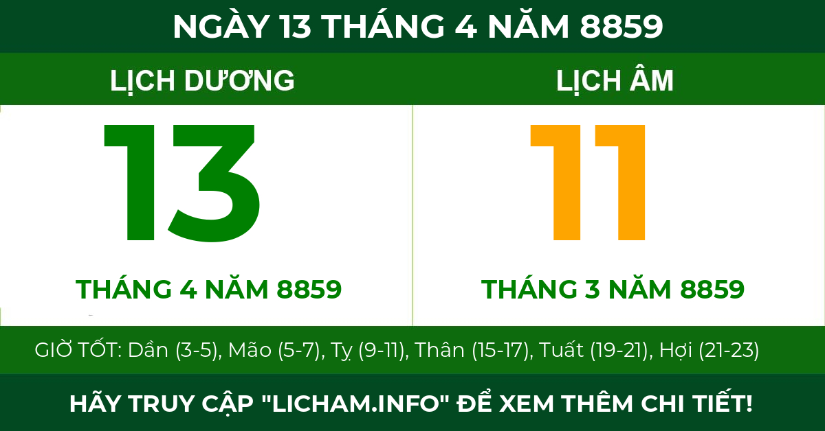 lịch âm ngày 13 tháng 4 năm 8859