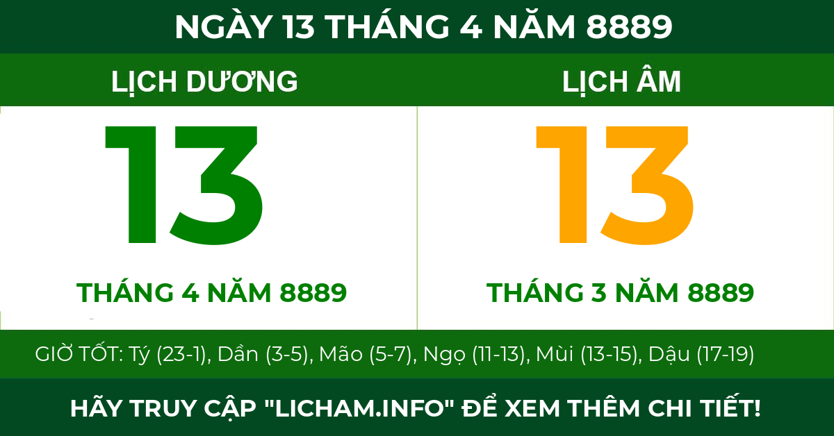 lịch âm ngày 13 tháng 4 năm 8889