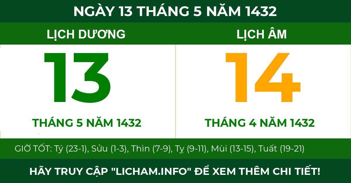 lịch âm ngày 13 tháng 5 năm 1432