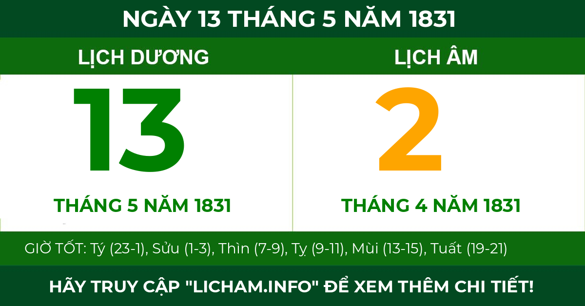 lịch âm ngày 13 tháng 5 năm 1831