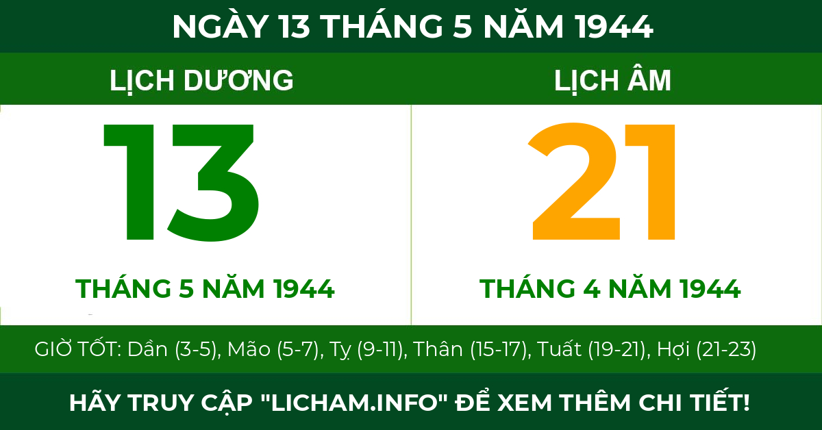 lịch âm ngày 13 tháng 5 năm 1944