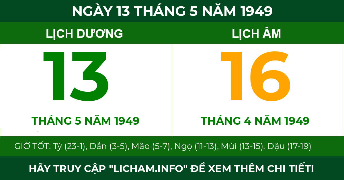 lịch âm ngày 13 tháng 5 năm 1949