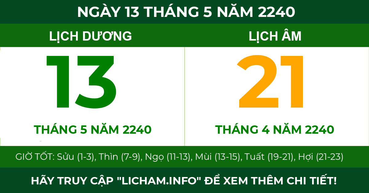 lịch âm ngày 13 tháng 5 năm 2240
