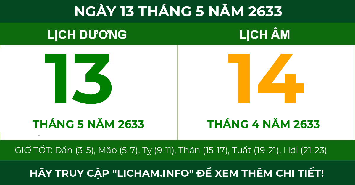 lịch âm ngày 13 tháng 5 năm 2633