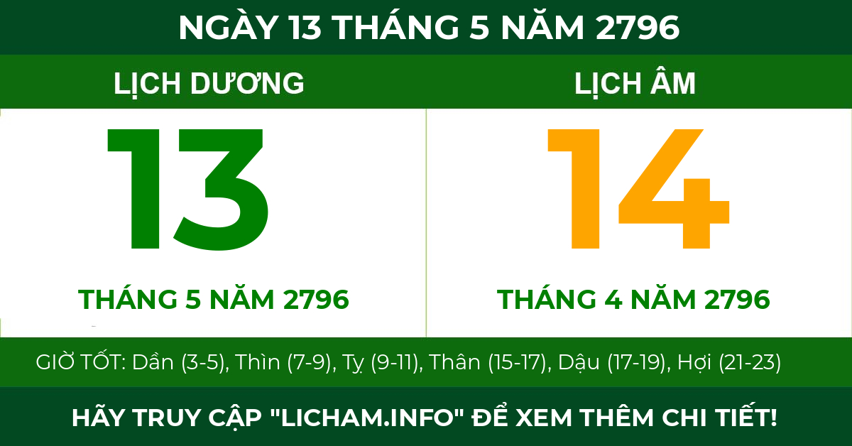 lịch âm ngày 13 tháng 5 năm 2796