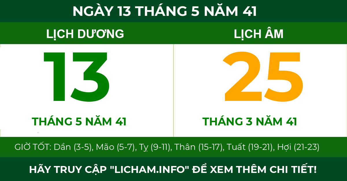 lịch âm ngày 13 tháng 5 năm 41