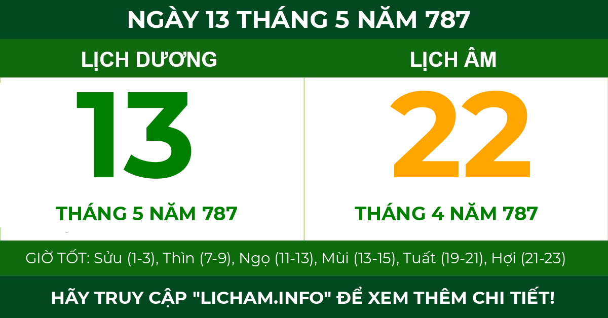 lịch âm ngày 13 tháng 5 năm 787