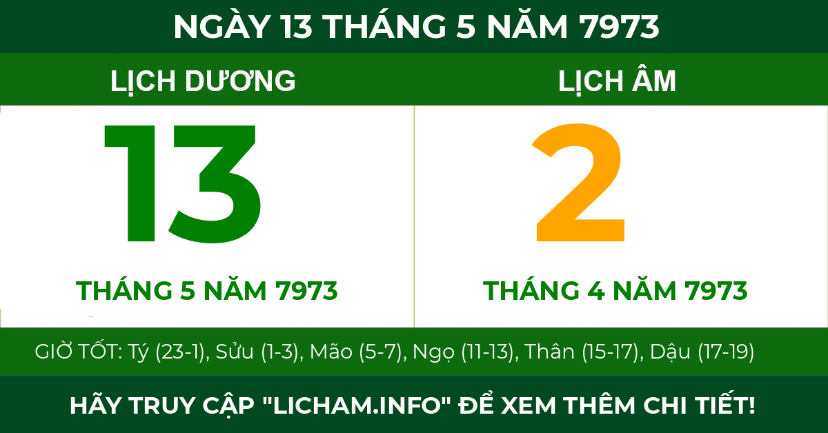 lịch âm ngày 13 tháng 5 năm 7973