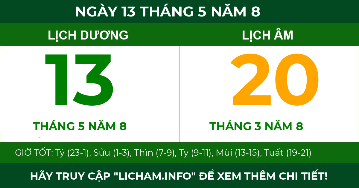lịch âm ngày 13 tháng 5 năm 8