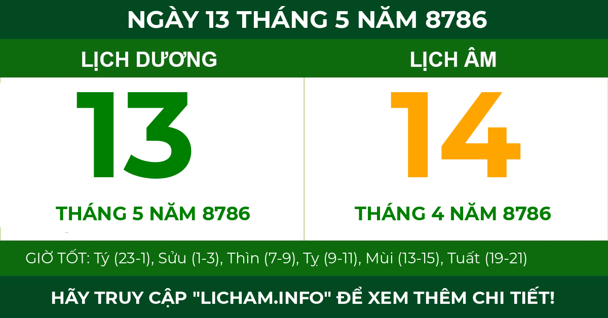 lịch âm ngày 13 tháng 5 năm 8786