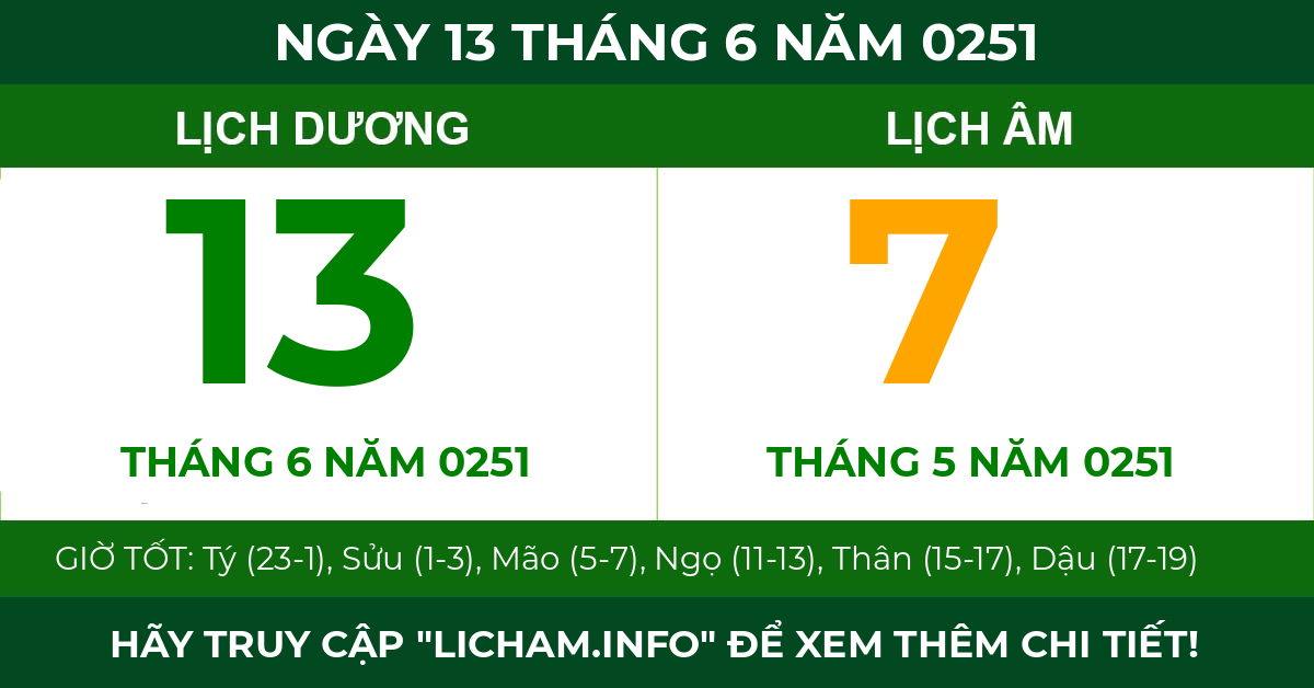 lịch âm ngày 13 tháng 6 năm 0251