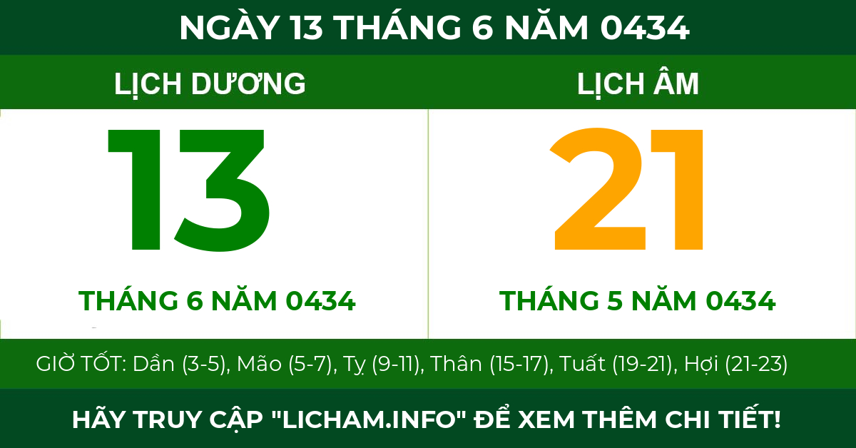 lịch âm ngày 13 tháng 6 năm 0434