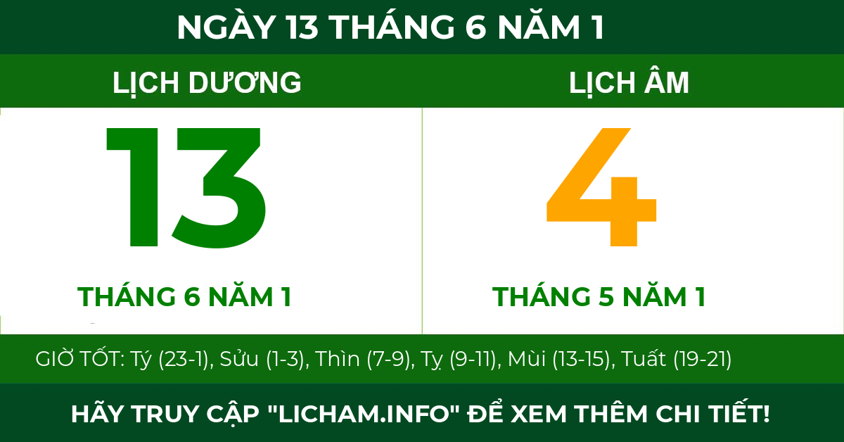 lịch âm ngày 13 tháng 6 năm 1