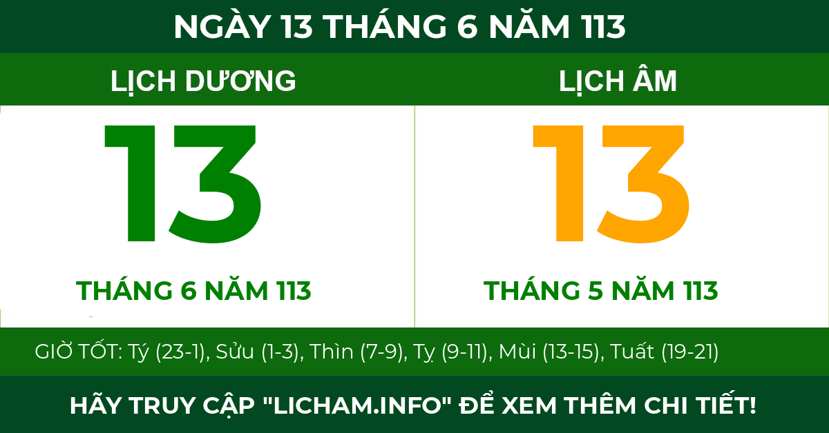 lịch âm ngày 13 tháng 6 năm 113