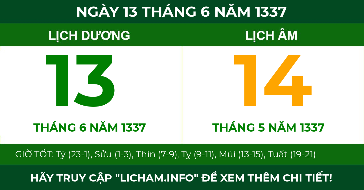lịch âm ngày 13 tháng 6 năm 1337