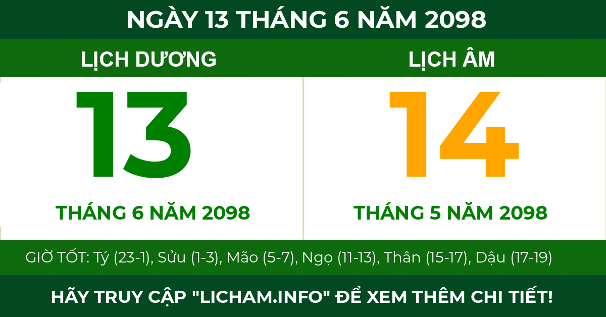 lịch âm ngày 13 tháng 6 năm 2098