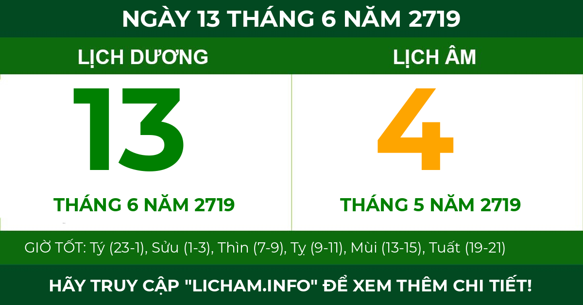 lịch âm ngày 13 tháng 6 năm 2719