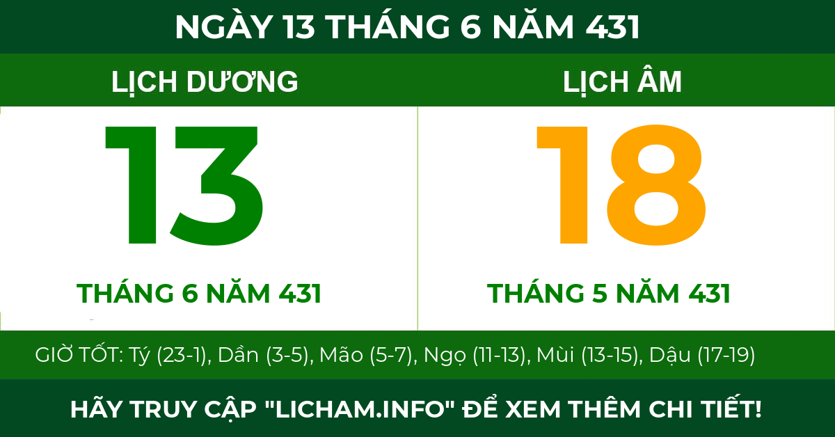 lịch âm ngày 13 tháng 6 năm 431