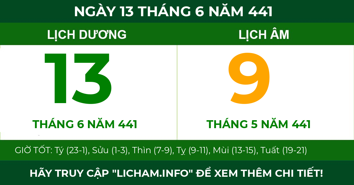 lịch âm ngày 13 tháng 6 năm 441