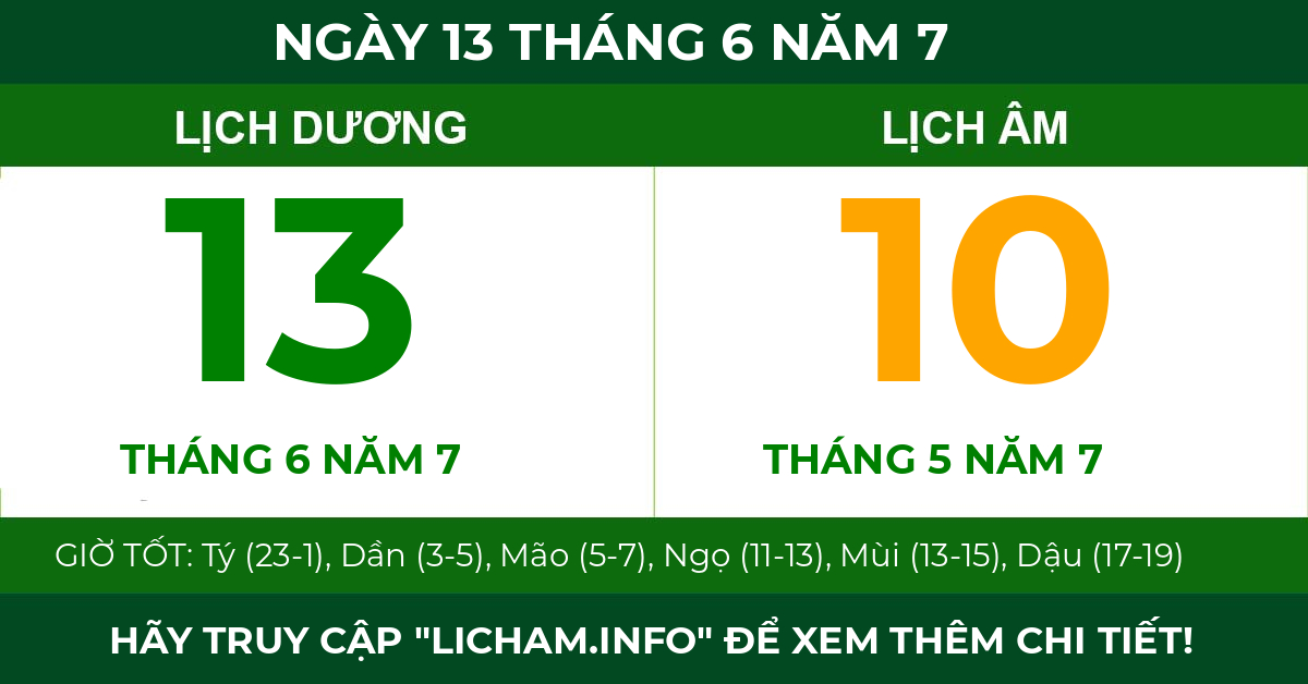 lịch âm ngày 13 tháng 6 năm 7