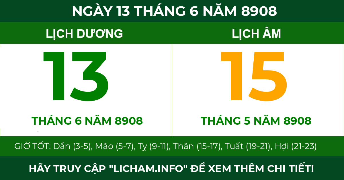 lịch âm ngày 13 tháng 6 năm 8908
