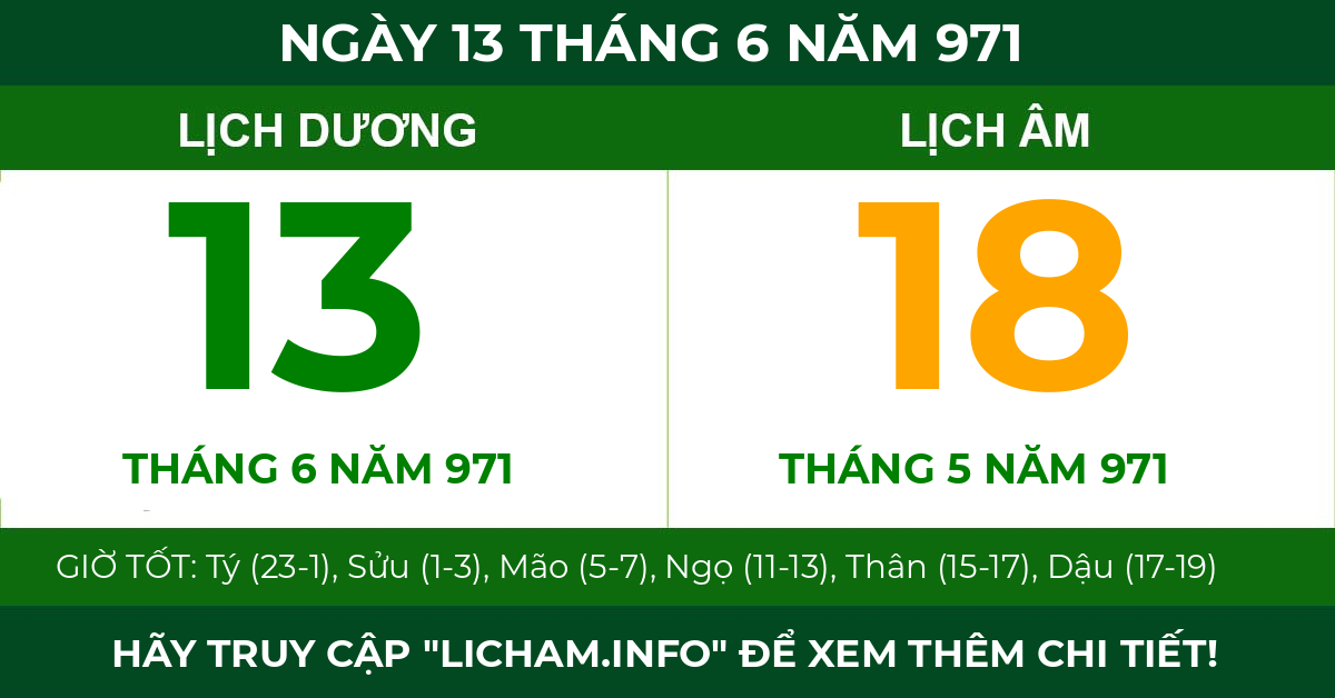 lịch âm ngày 13 tháng 6 năm 971