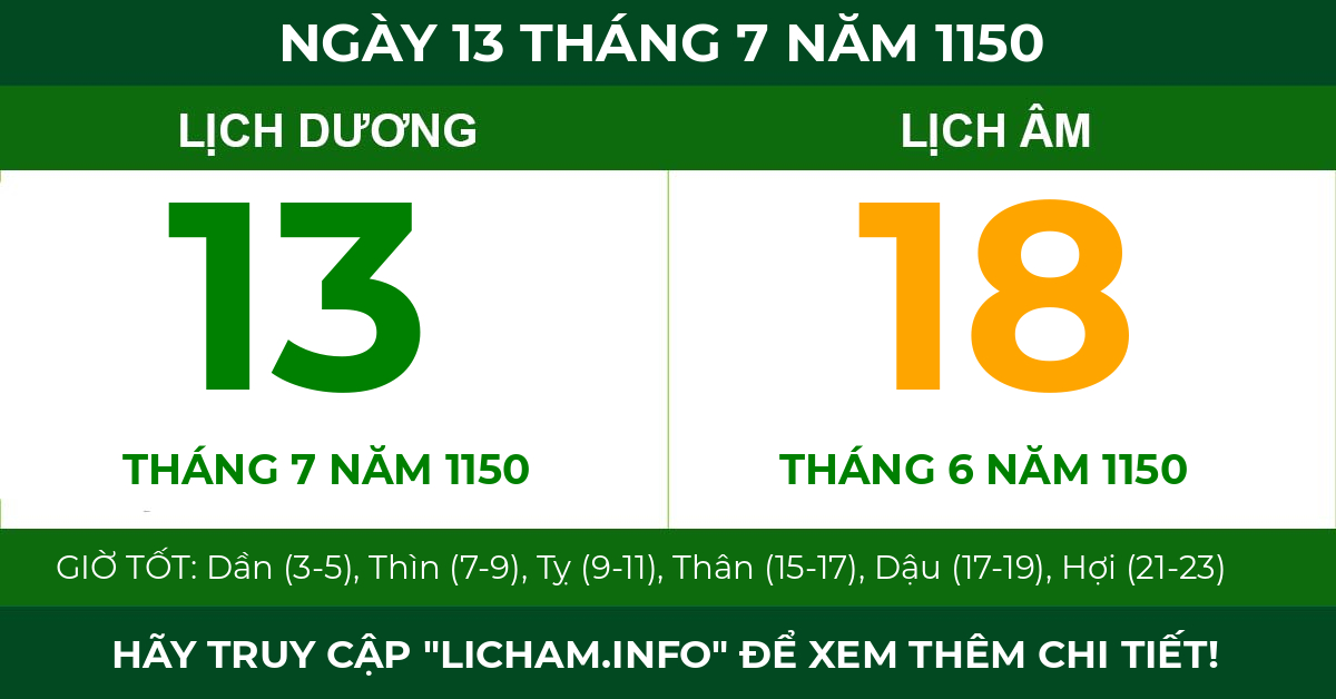 lịch âm ngày 13 tháng 7 năm 1150