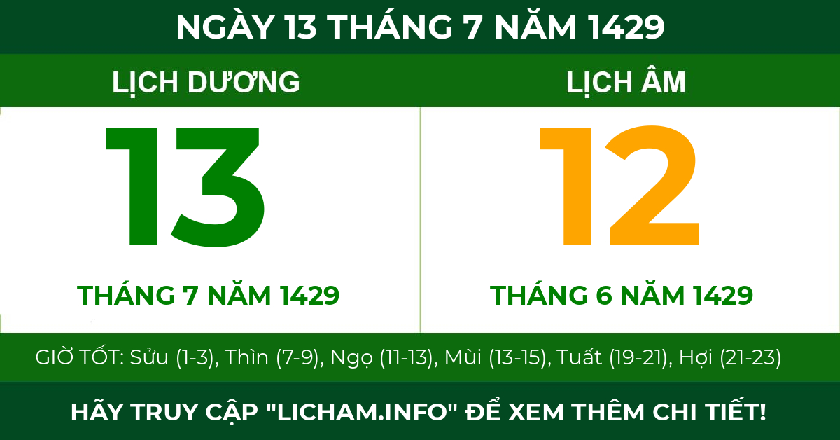 lịch âm ngày 13 tháng 7 năm 1429