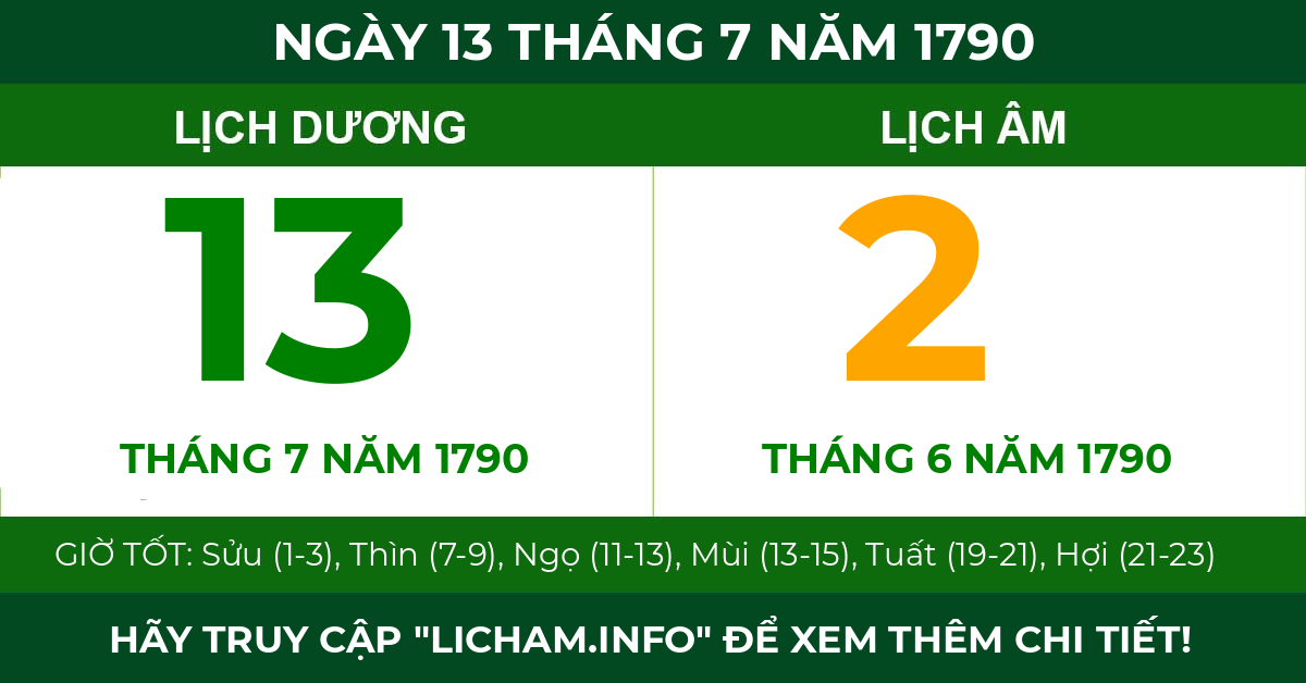 lịch âm ngày 13 tháng 7 năm 1790