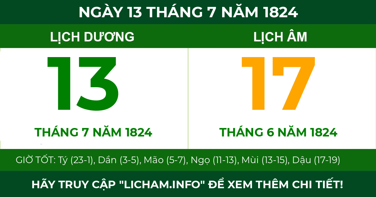 lịch âm ngày 13 tháng 7 năm 1824