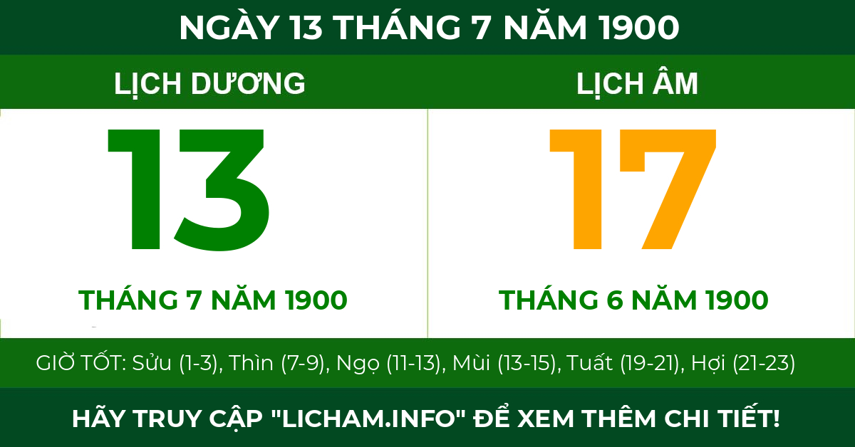 lịch âm ngày 13 tháng 7 năm 1900