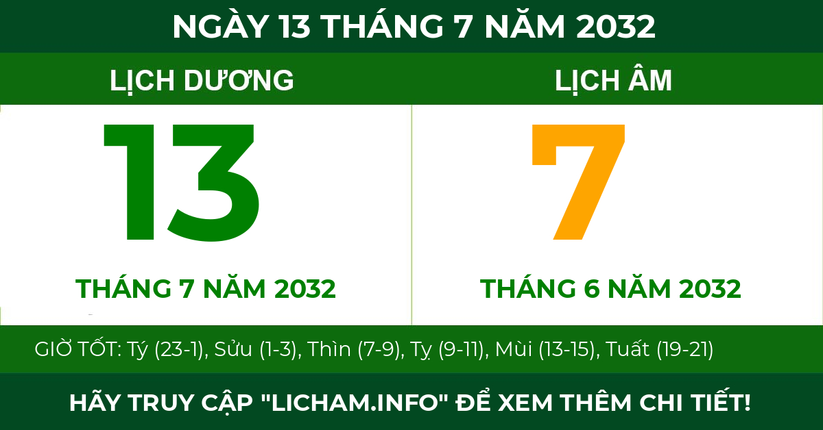 lịch âm ngày 13 tháng 7 năm 2032