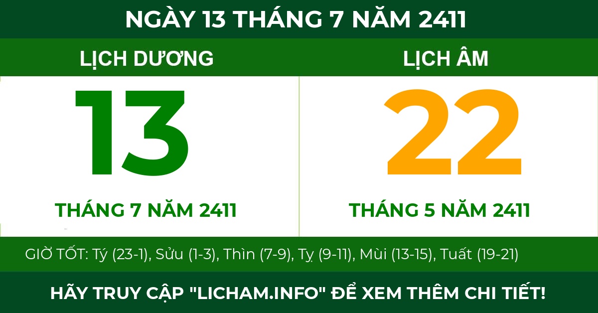lịch âm ngày 13 tháng 7 năm 2411
