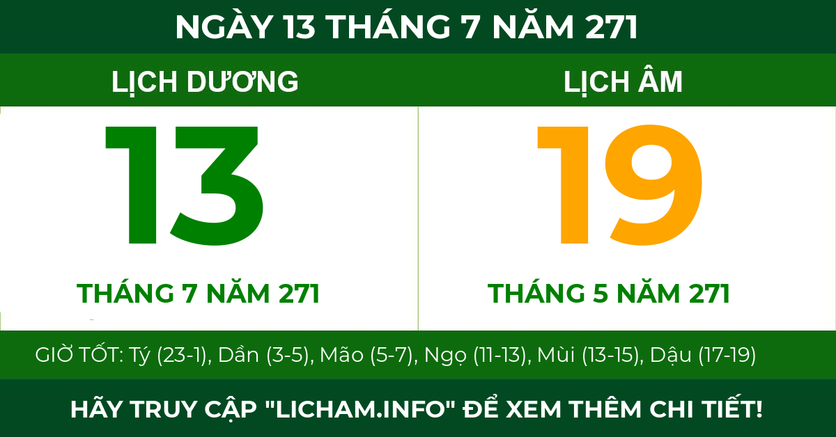 lịch âm ngày 13 tháng 7 năm 271