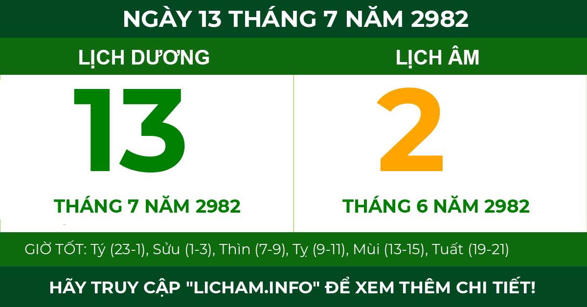lịch âm ngày 13 tháng 7 năm 2982