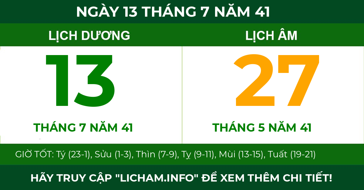 lịch âm ngày 13 tháng 7 năm 41