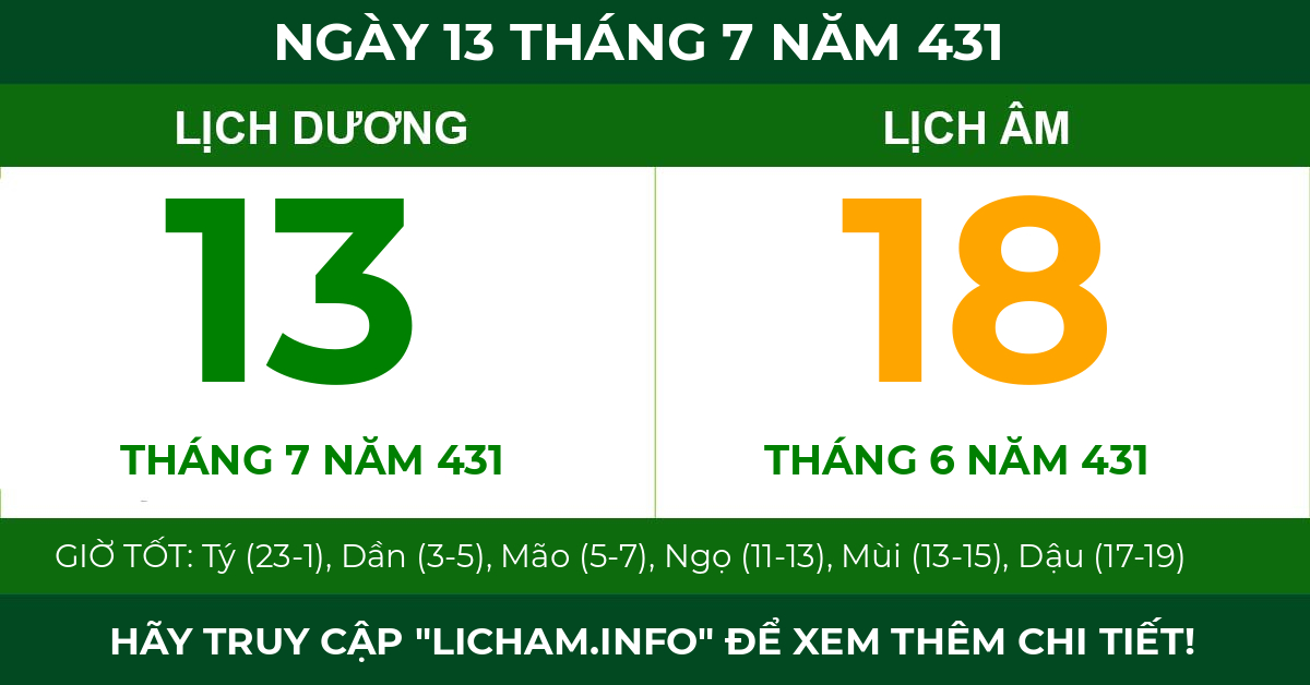 lịch âm ngày 13 tháng 7 năm 431