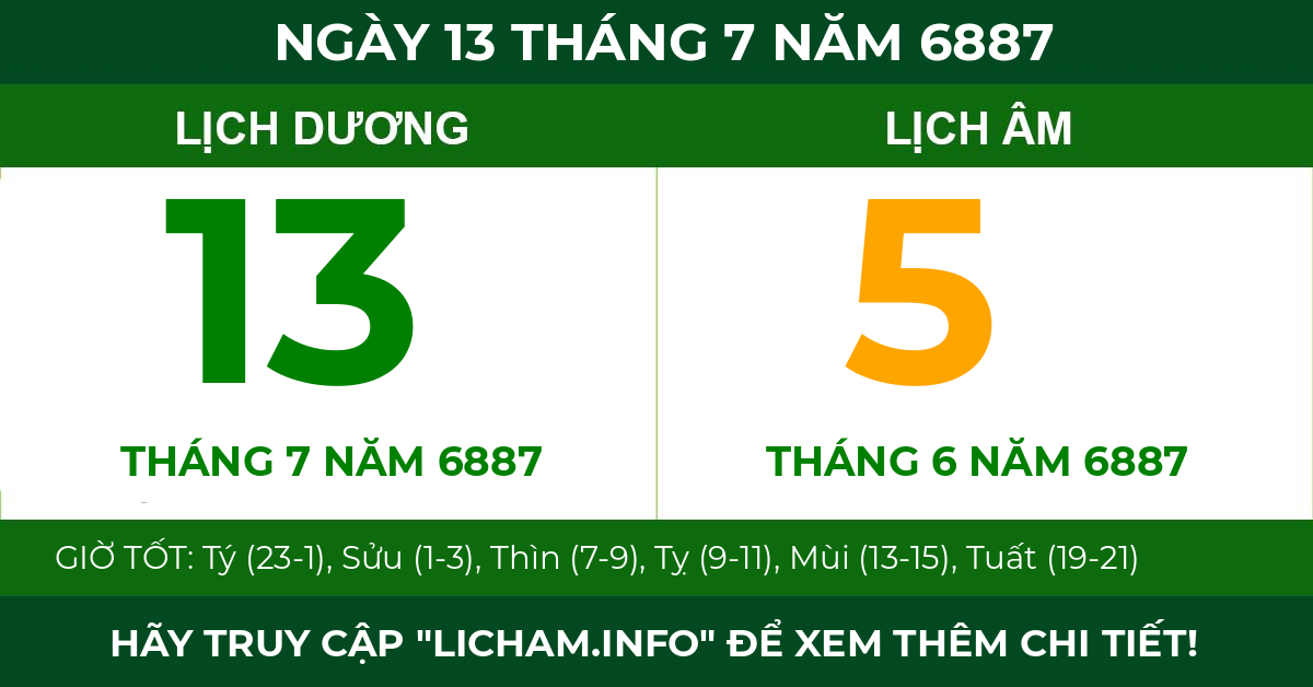 lịch âm ngày 13 tháng 7 năm 6887