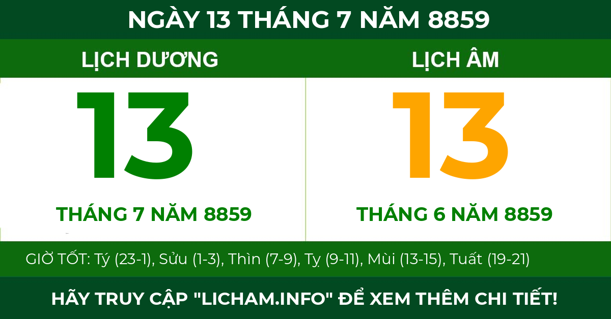 lịch âm ngày 13 tháng 7 năm 8859