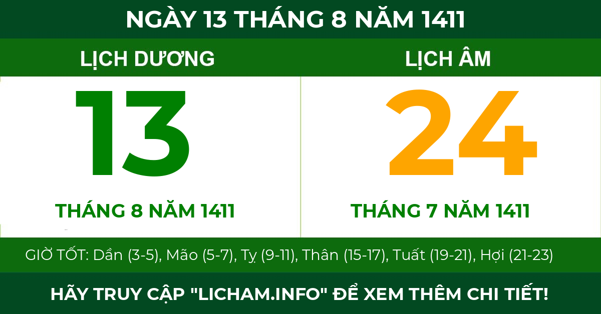 lịch âm ngày 13 tháng 8 năm 1411